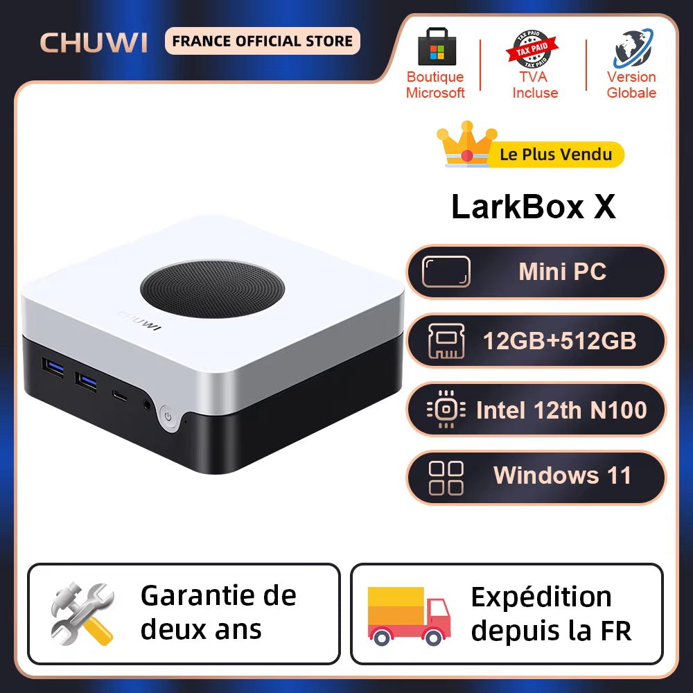CHUWI Larkbox X Mini PC 12Th N100 12GB LPDDR5 512GB SSD Windows 11 Saída De Tela Tripla 4K Ultra HD Wifi 6 Bluetooth 5.2