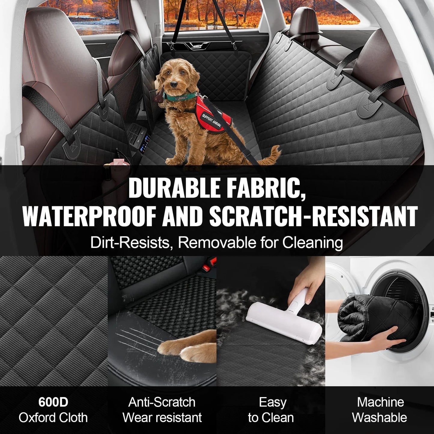 VEVOR 52 x 24.8 Inch Waterproof Dog Car Seat Cover for Back Seat, 600D Fabric for Vehicles