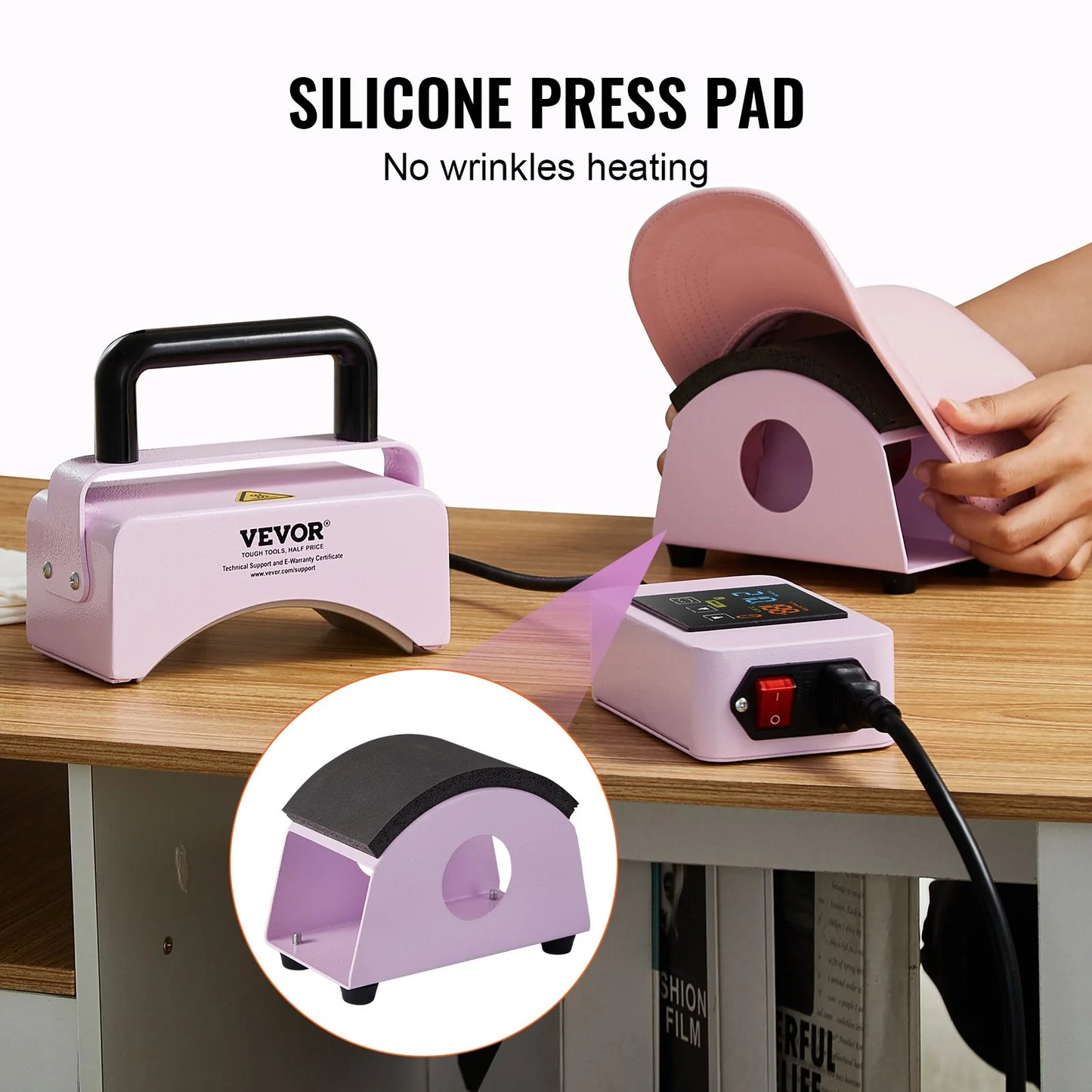 VEVOR Mini Hat Heat Press Machine for Caps, 5.9 x 3.15 Inch Plate, Purple