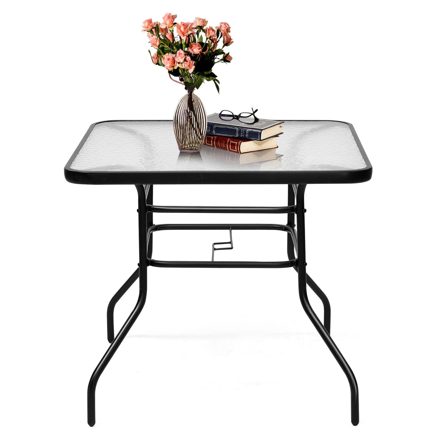 Table De Jardin Carrée En Métal Avec Plateau En Verre 81 X 81 X 71 CM De Style Moderne Pour Terrasse Balcon Et Cour Noir