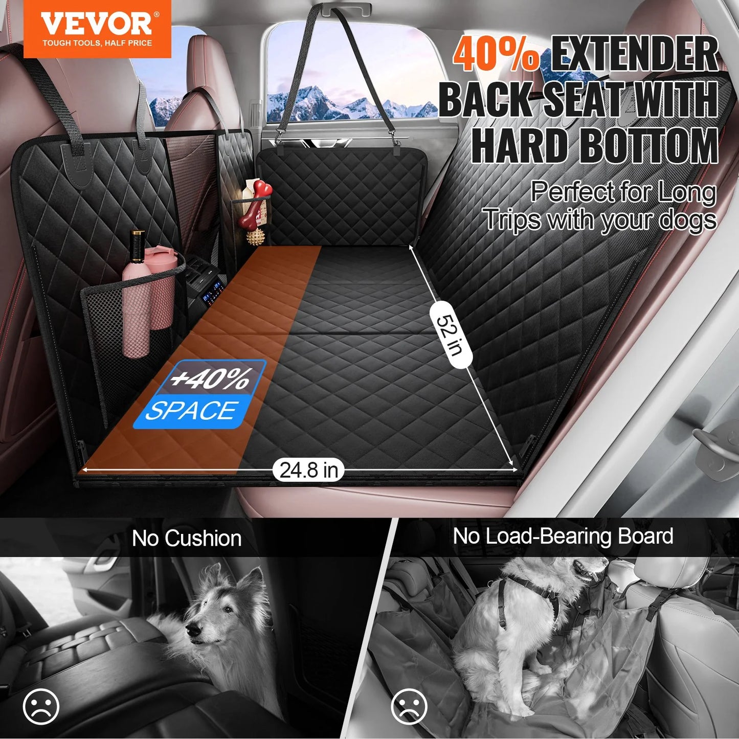 VEVOR 52 x 24.8 Inch Waterproof Dog Car Seat Cover for Back Seat, 600D Fabric for Vehicles