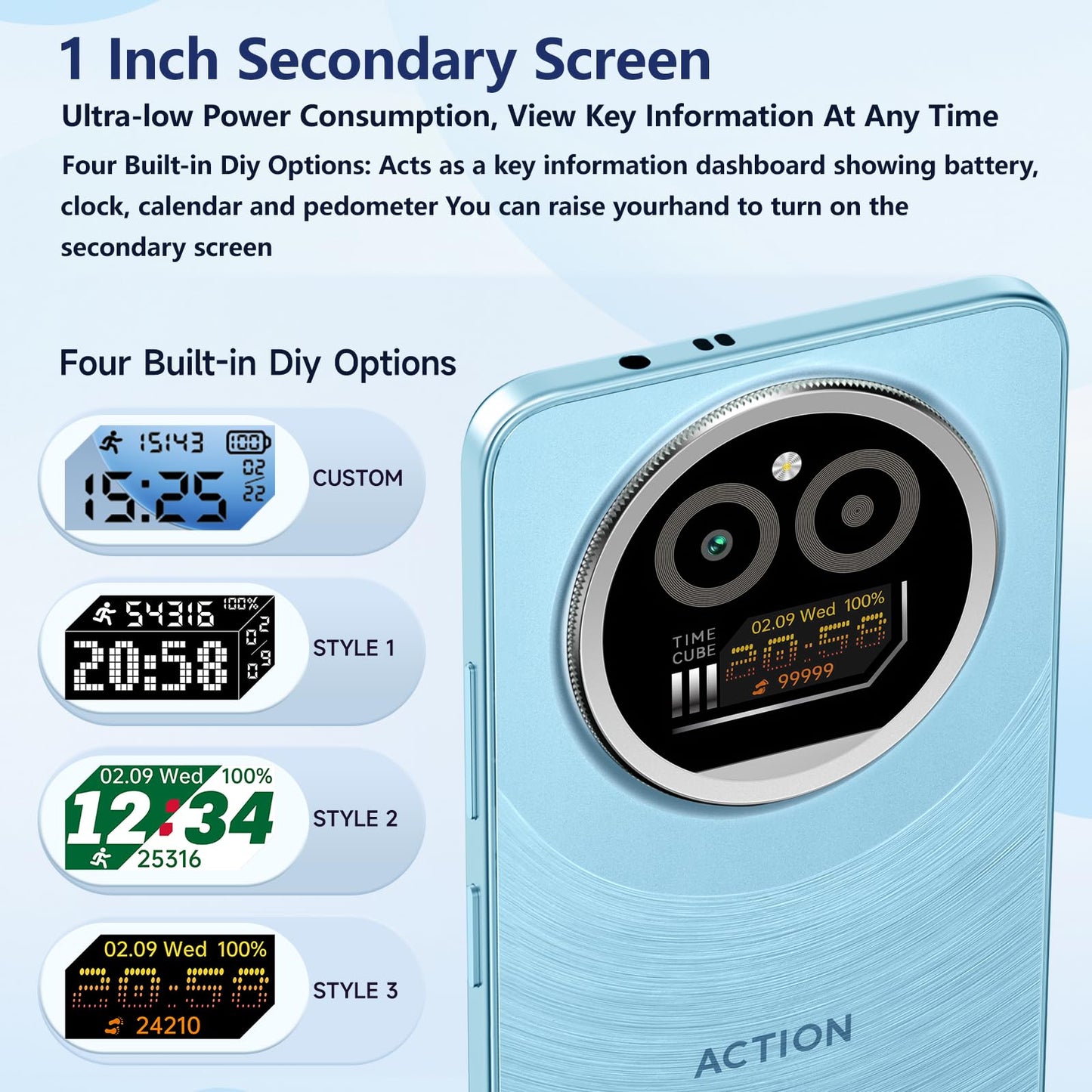 IIIF150 Action A5 Pro Mobile Phone Android 15, 8(3+5) GB +256GB/1TB Smartphone Cheap, 6.88 Inch HD+ & 1 Inch Rear Screen, 5100mAh Telephone Gaming, 16MP+5MP, 4G Doble SIM/GPS/Fingerprint/OTG/3.5mm