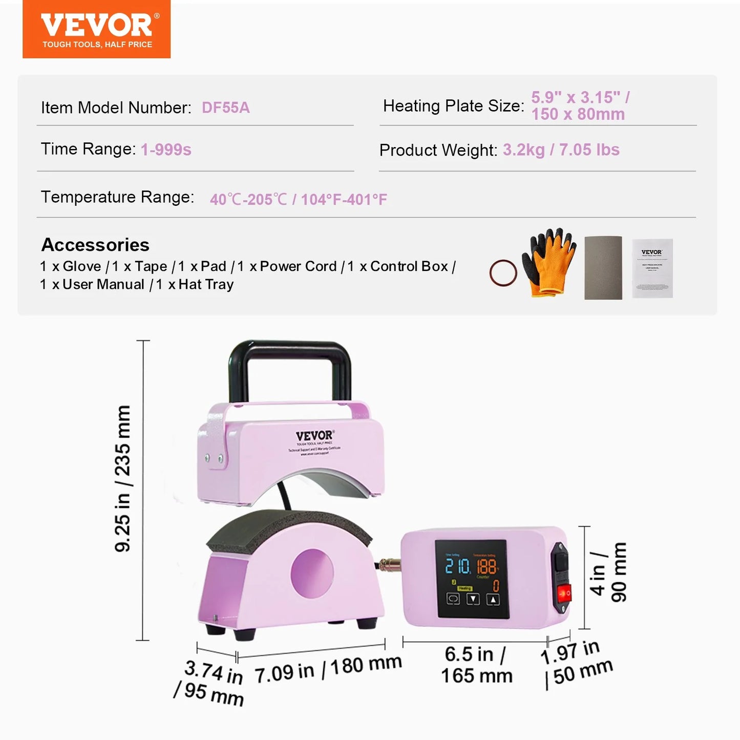 VEVOR Mini Hat Heat Press Machine for Caps, 5.9 x 3.15 Inch Plate, Purple
