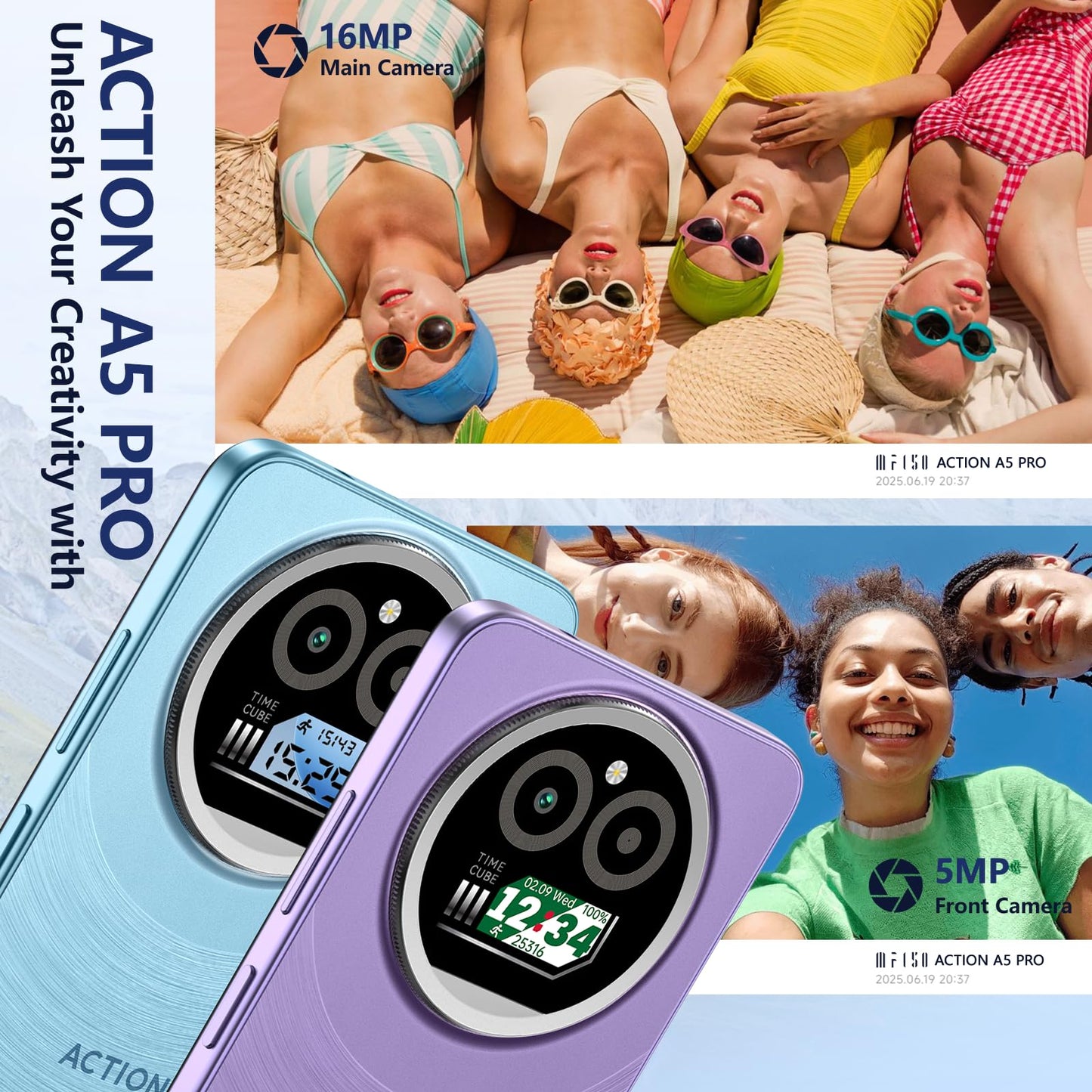 IIIF150 Action A5 Pro Mobile Phone Android 15, 8(3+5) GB +256GB/1TB Smartphone Cheap, 6.88 Inch HD+ & 1 Inch Rear Screen, 5100mAh Telephone Gaming, 16MP+5MP, 4G Doble SIM/GPS/Fingerprint/OTG/3.5mm