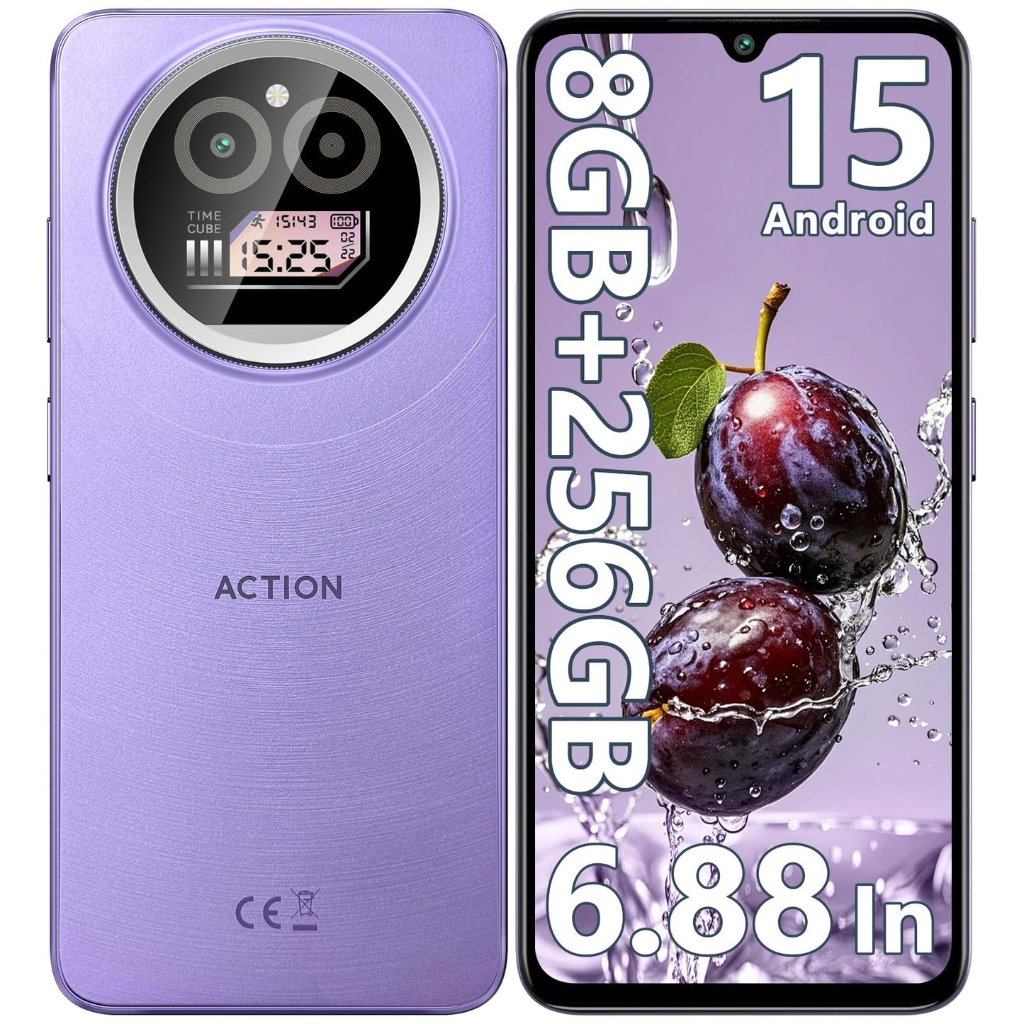 IIIF150 Action A5 Pro Mobile Phone Android 15, 8(3+5) GB +256GB/1TB Smartphone Cheap, 6.88 Inch HD+ & 1 Inch Rear Screen, 5100mAh Telephone Gaming, 16MP+5MP, 4G Doble SIM/GPS/Fingerprint/OTG/3.5mm