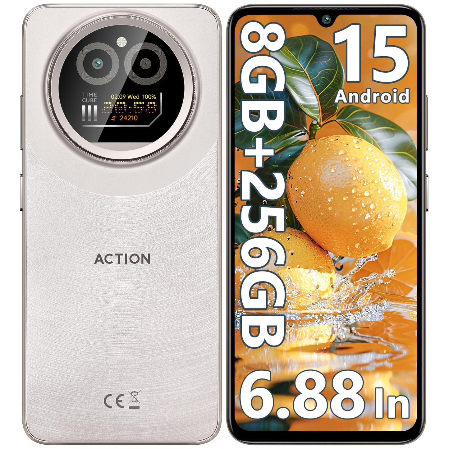 IIIF150 Action A5 Pro Mobile Phone Android 15, 8(3+5) GB +256GB/1TB Smartphone Cheap, 6.88 Inch HD+ & 1 Inch Rear Screen, 5100mAh Telephone Gaming, 16MP+5MP, 4G Doble SIM/GPS/Fingerprint/OTG/3.5mm
