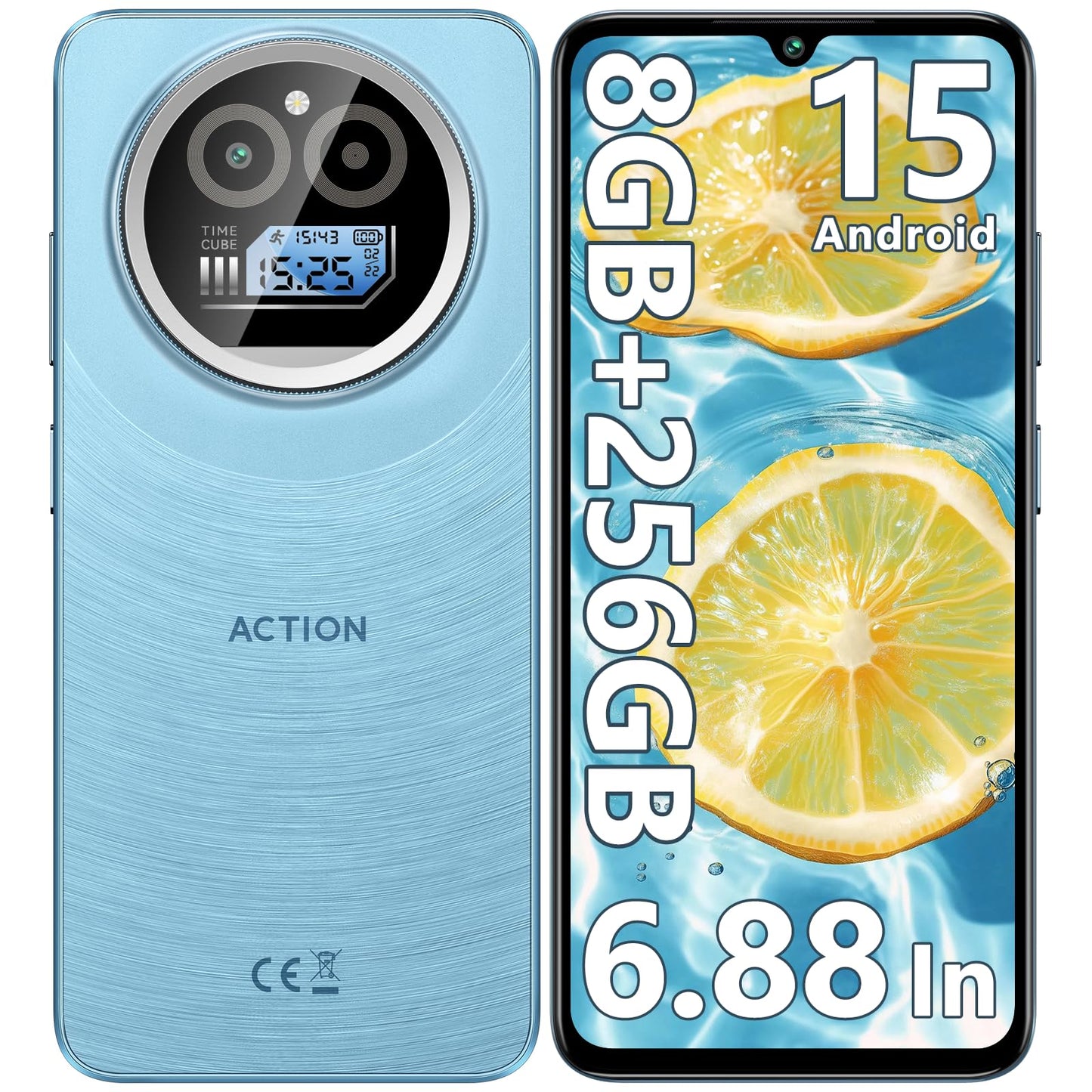 IIIF150 Action A5 Pro Mobile Phone Android 15, 8(3+5) GB +256GB/1TB Smartphone Cheap, 6.88 Inch HD+ & 1 Inch Rear Screen, 5100mAh Telephone Gaming, 16MP+5MP, 4G Doble SIM/GPS/Fingerprint/OTG/3.5mm