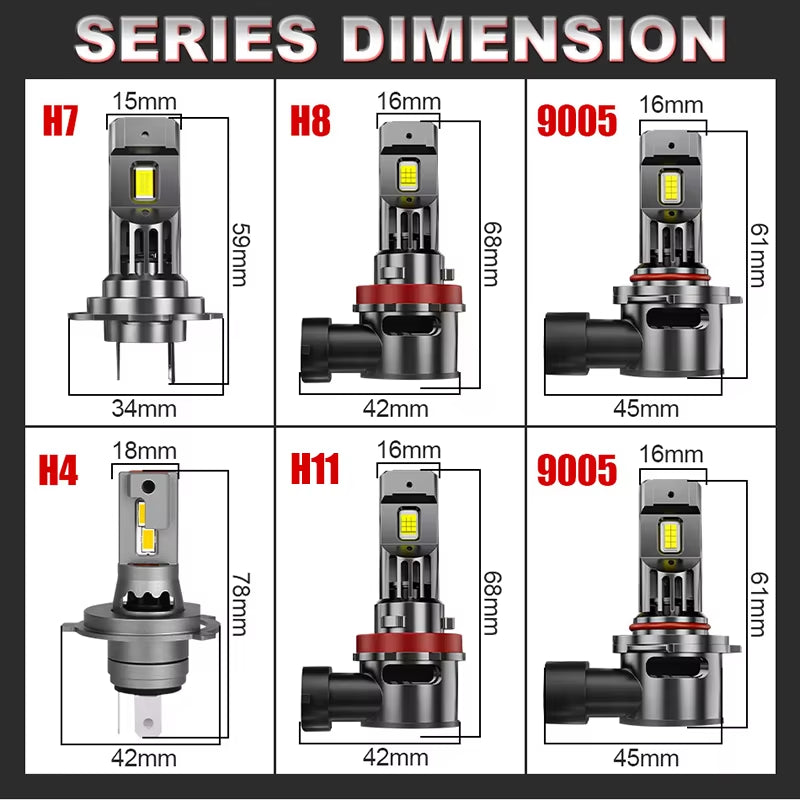 800W Turbo H7 H11 LED Headlight Bulbs CANBUS Lights 80000LM H4 9012 9005 HB3 9006 Mini Lamp 3580 CSP Wireless Car LED with Fan