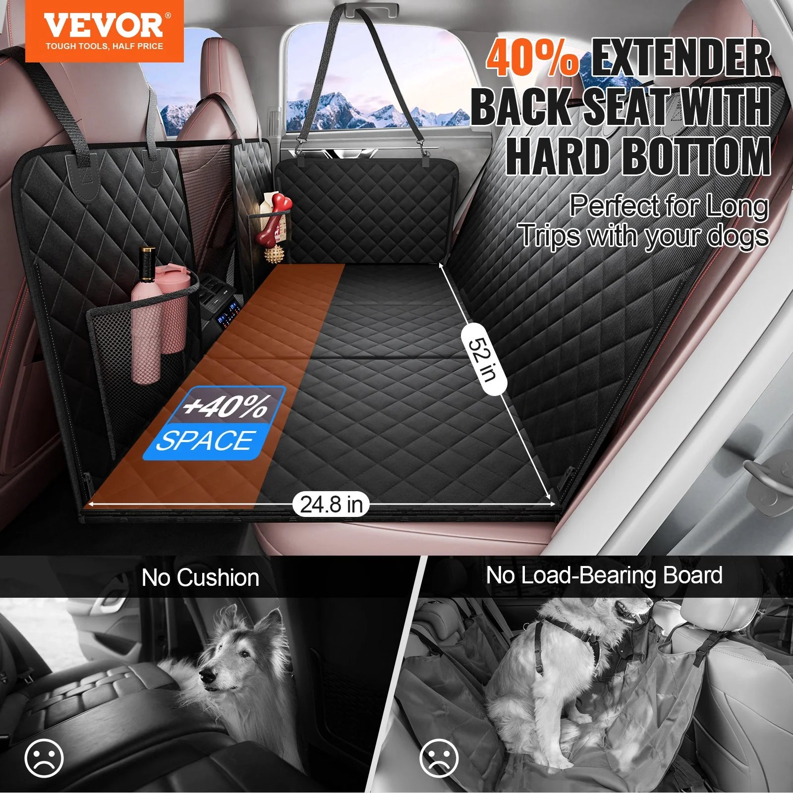VEVOR 52 x 24.8 Inch Waterproof Dog Car Seat Cover for Back Seat, 600D Fabric for Vehicles