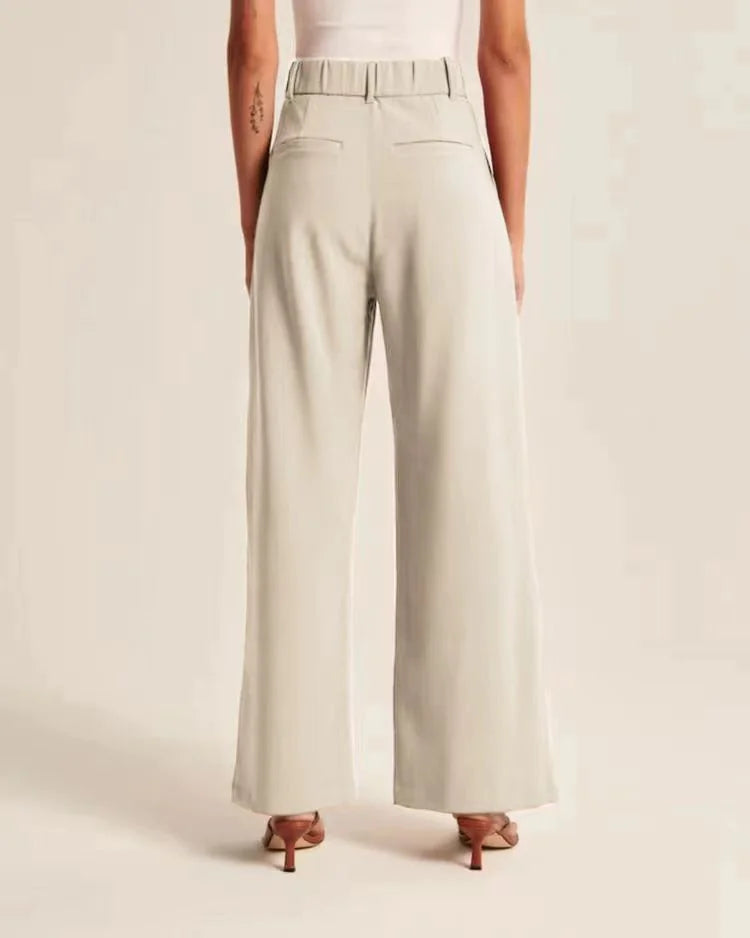 Chic Commuter Wide-Leg Trousers with Pockets - Slimming High-Waist Design