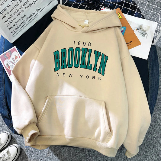 1898 Brooklyn New York Printed Women Hoodies Fashion Fleece Hoody Creativity Pullover Clothing Street Loose Sweatshirts Women'S