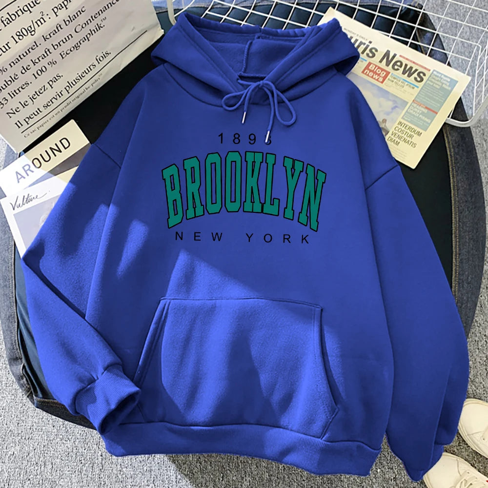 1898 Brooklyn New York imprimé sweat à capuche pour femme mode polaire à capuche créativité pull vêtements rue sweats amples femmes