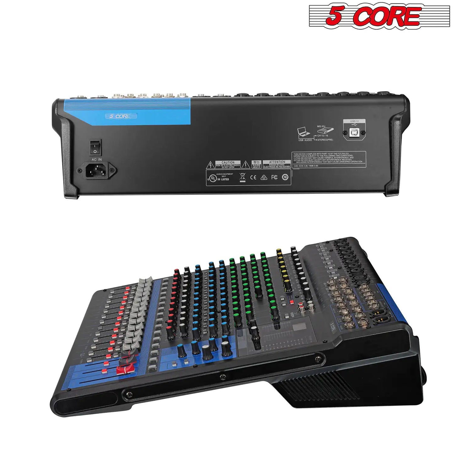 Console de mixage Audio DJ 5 cœurs, 16 canaux, avec 24 effets SPX, alimentation phantôm 48V