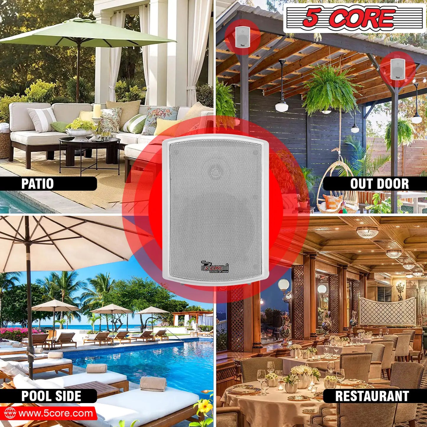 5Core Outdoor Speakers Stereo In Wall 400W Peak Passive Patio Home Wired Waterproof Audio System